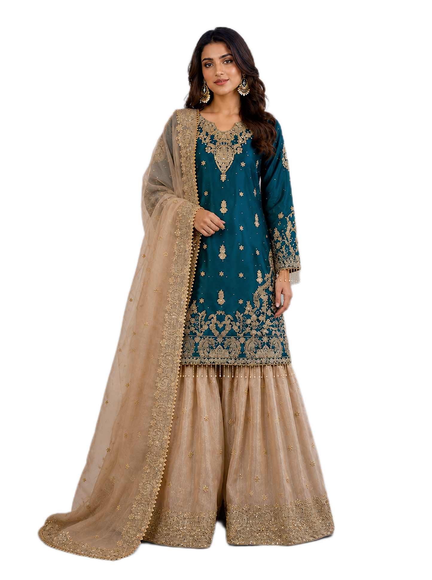 Teal Designer Sharara Suit