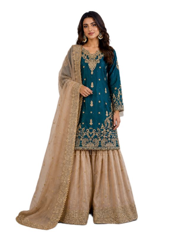 Teal Designer Sharara Suit