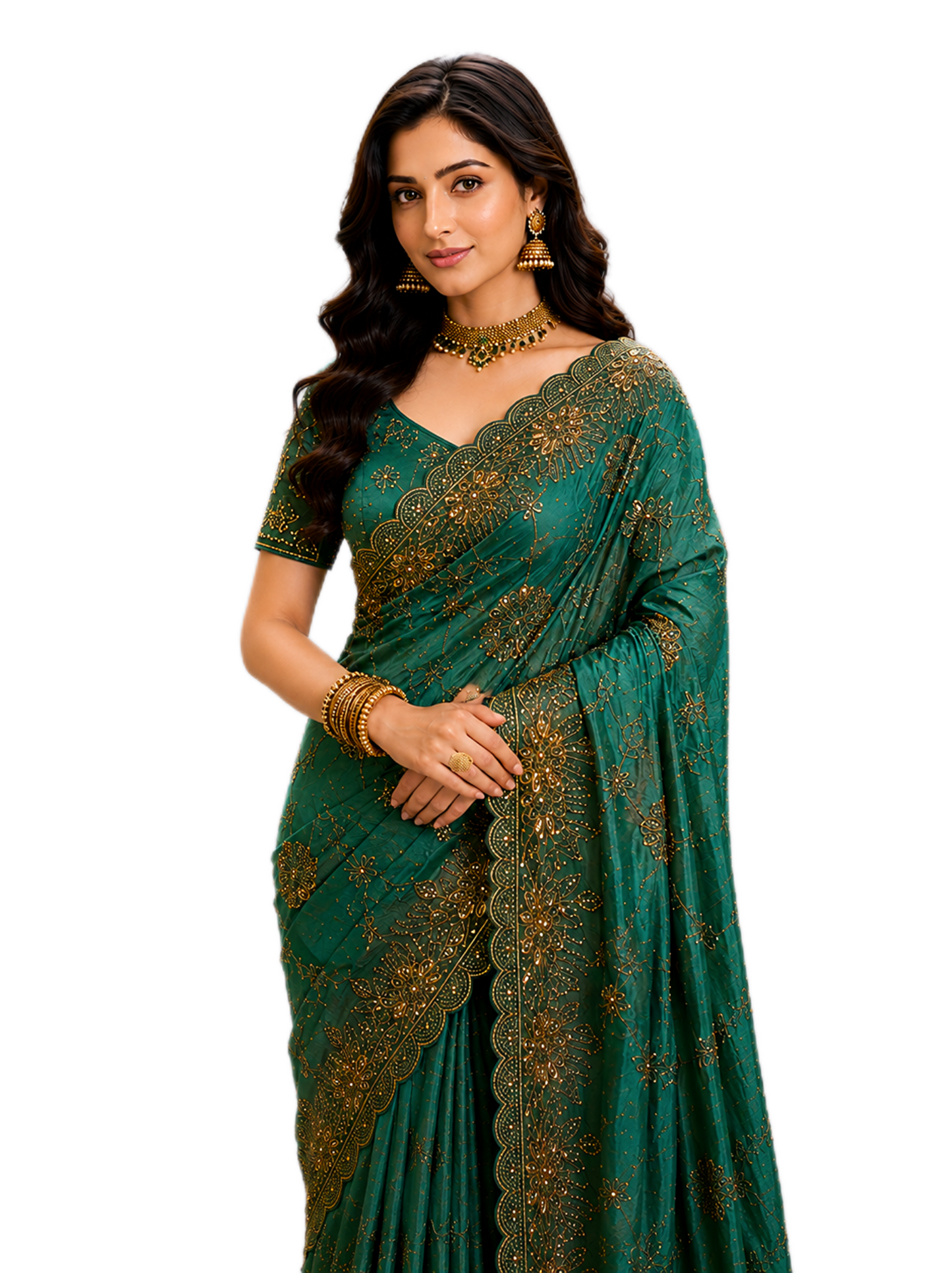 Regalia Green Satin Silk Saree