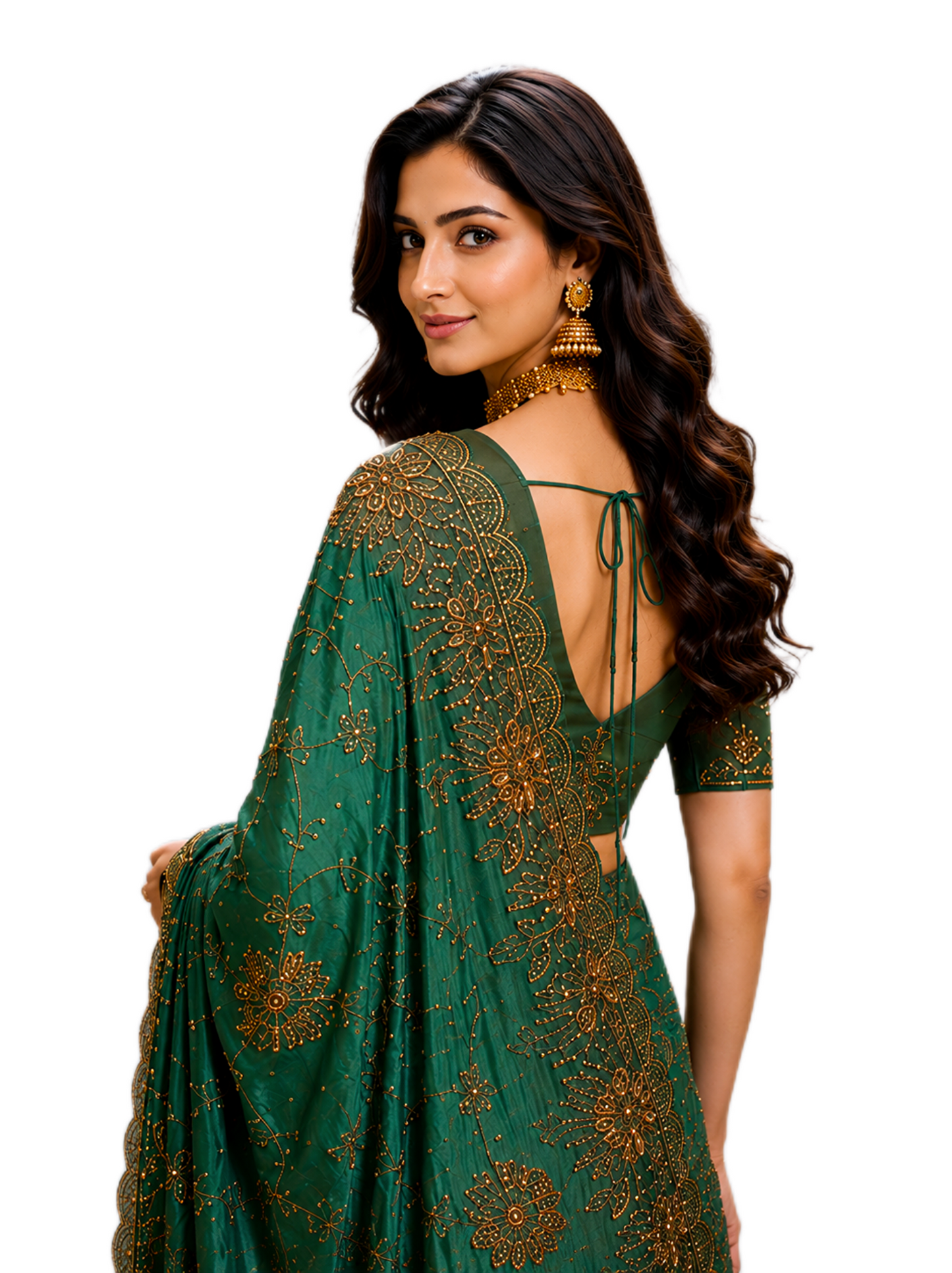 Regalia Green Satin Silk Saree