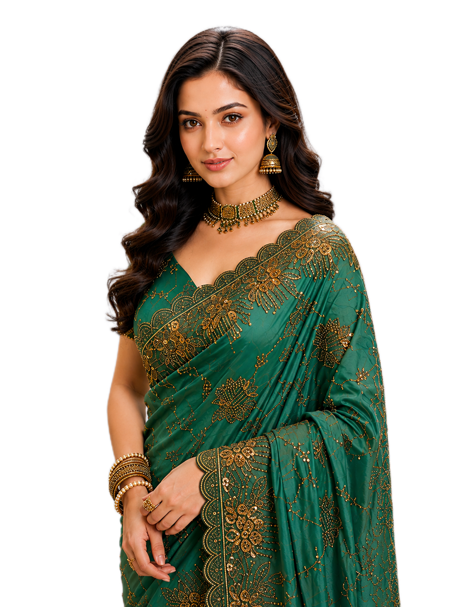 Regalia Green Satin Silk Saree