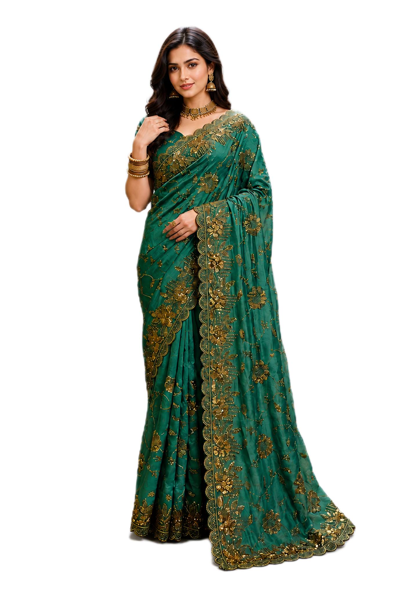 Regalia Green Satin Silk Saree