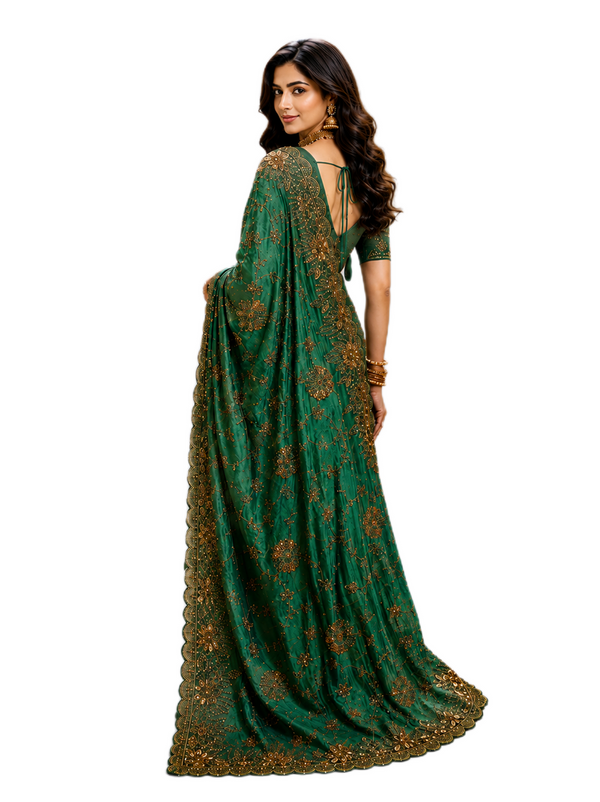 Regalia Green Satin Silk Saree