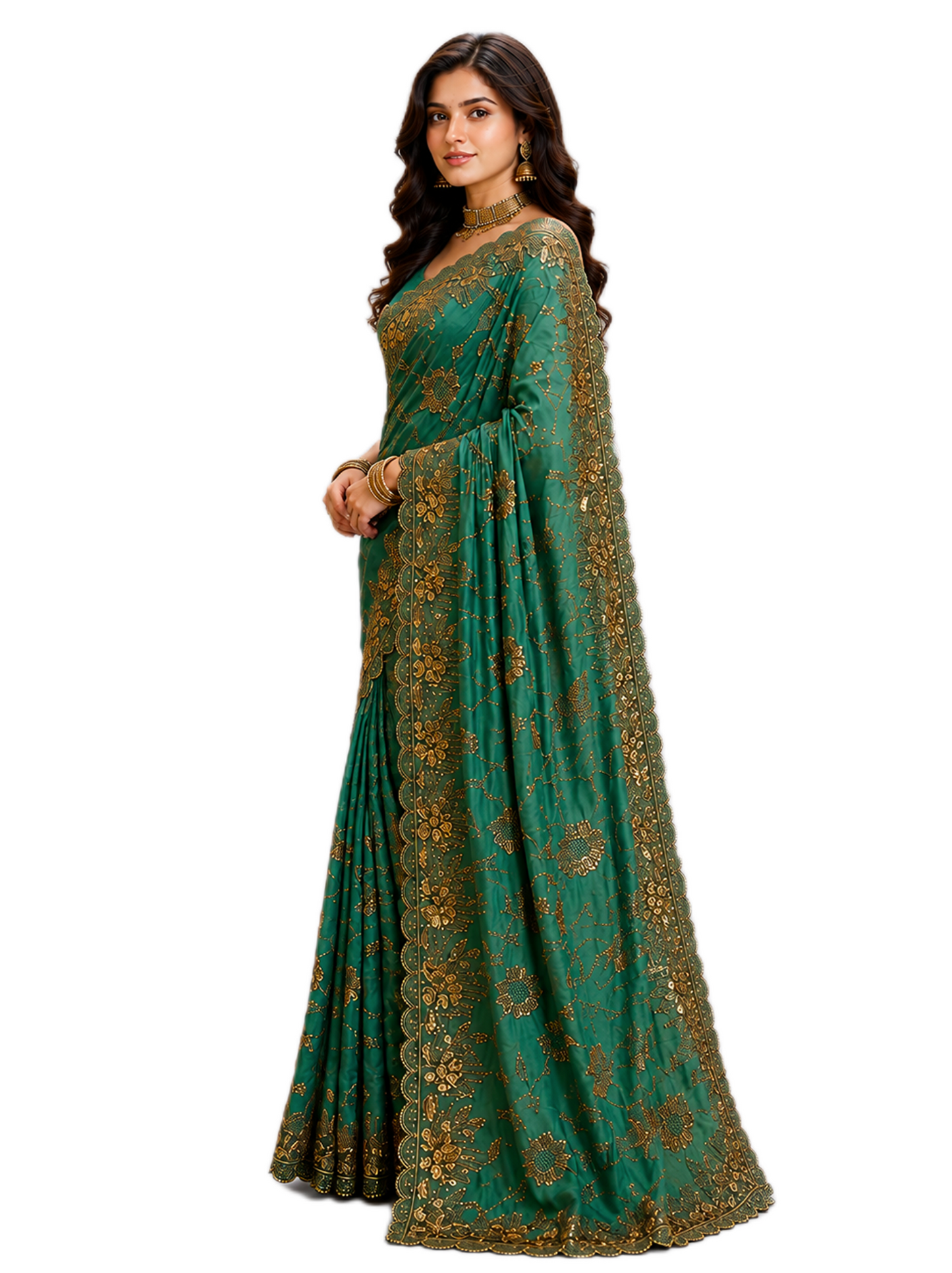 Regalia Green Satin Silk Saree