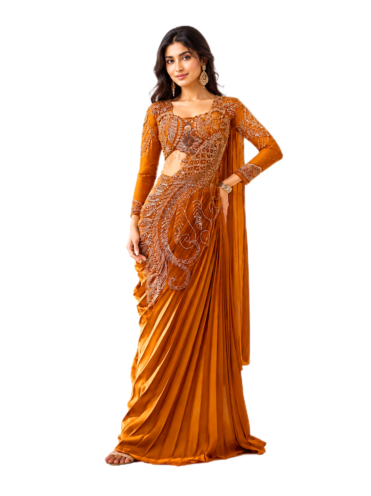 Orange Heavy Drape Saree