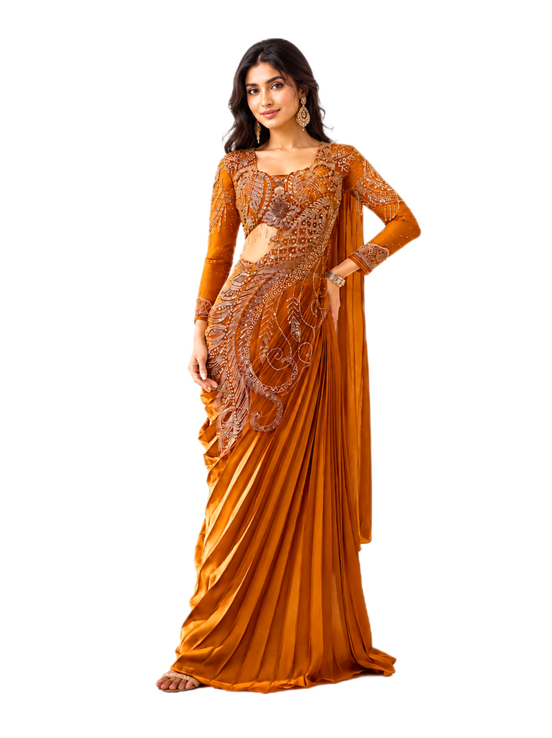 Orange Heavy Drape Saree