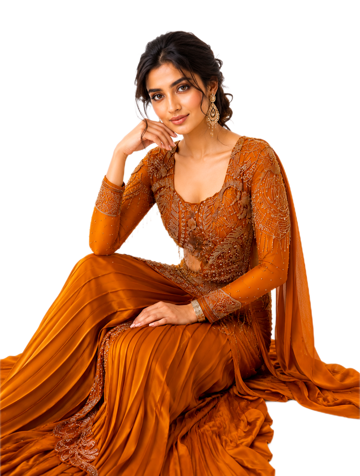 Orange Heavy Drape Saree