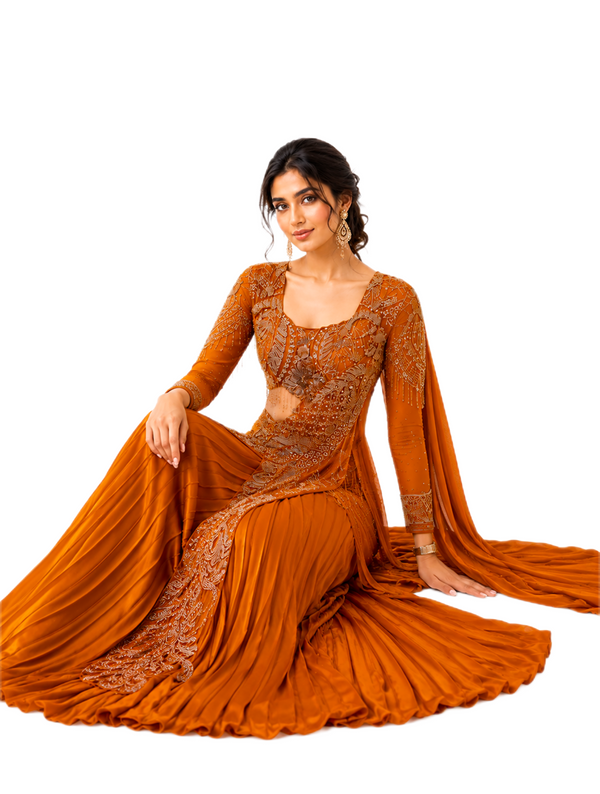 Orange Heavy Drape Saree