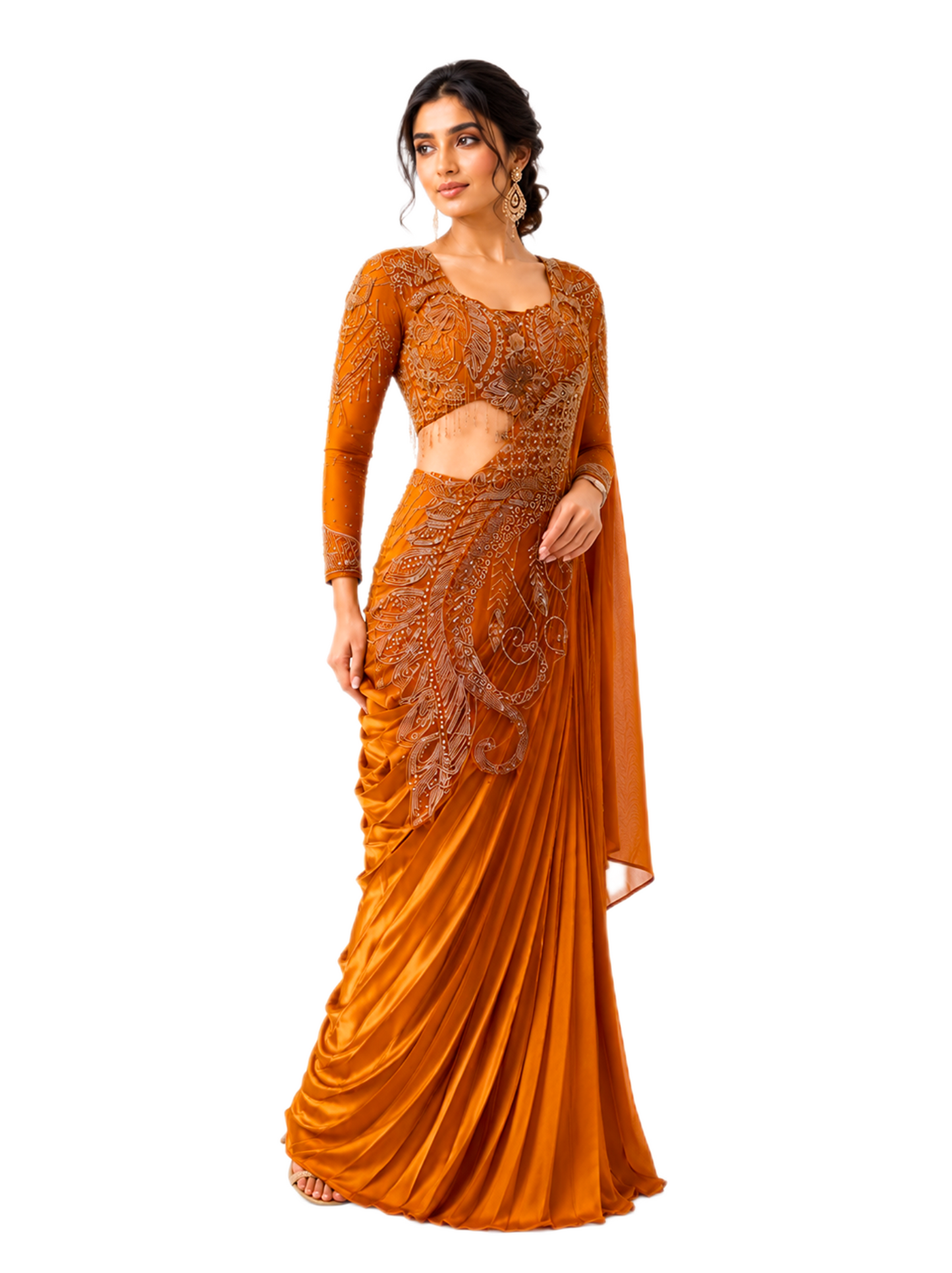 Orange Heavy Drape Saree