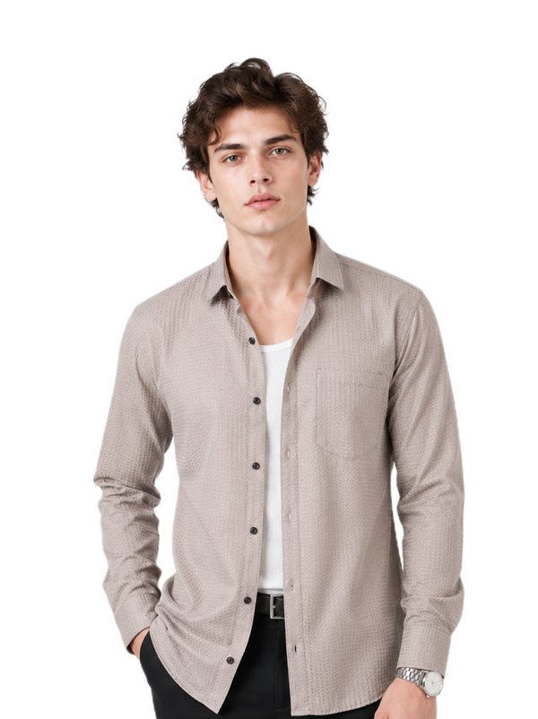 Classic Beige Textured Shirt