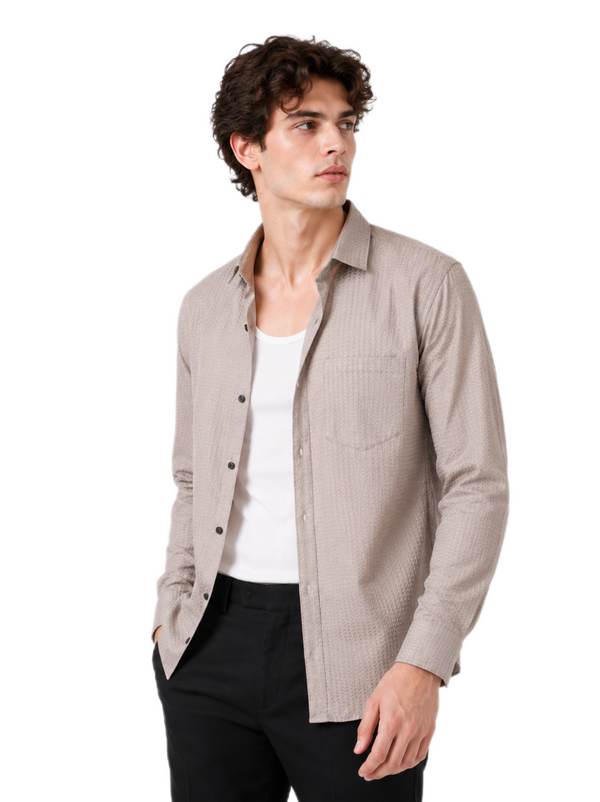 Classic Beige Textured Shirt