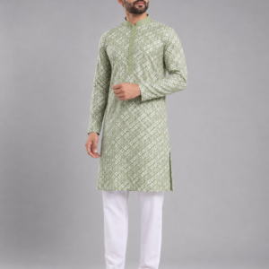 Royal Pista Embroidered Kurta Set Featuring Timeless Elegance