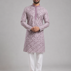 Royal Lavender Embroidered Kurta Set Featuring Timeless Elegance