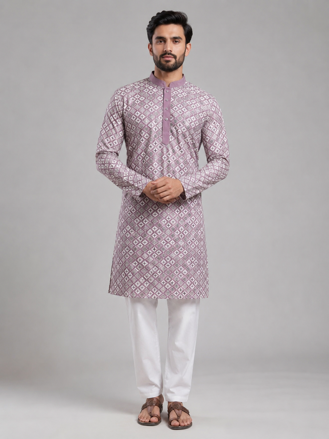 Royal Lavender Embroidered Kurta Set Featuring Timeless Elegance