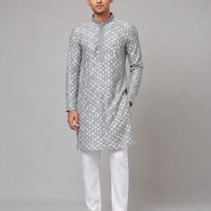 Classic Grey Embroidered Kurta Set Featuring Refined Elegance