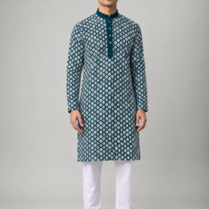 Emerald Teal Embroidered Kurta Set Featuring Timeless Elegance