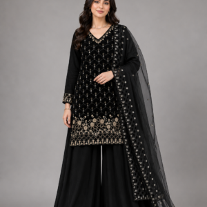 Regal Black Occasion Wear Ensemble Featuring Fine Embellishments