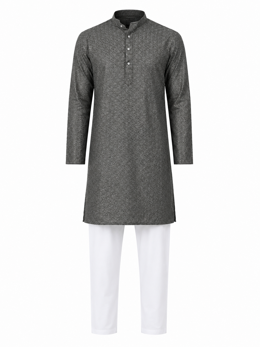 Classic Grey Embroidered Kurta Set Featuring Timeless Chikankari Craftsmanship