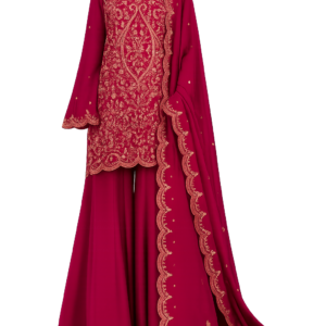 Royal Rani Pink Embroidered Palazzo Suit Set Featuring Zari & Sequin Detailing