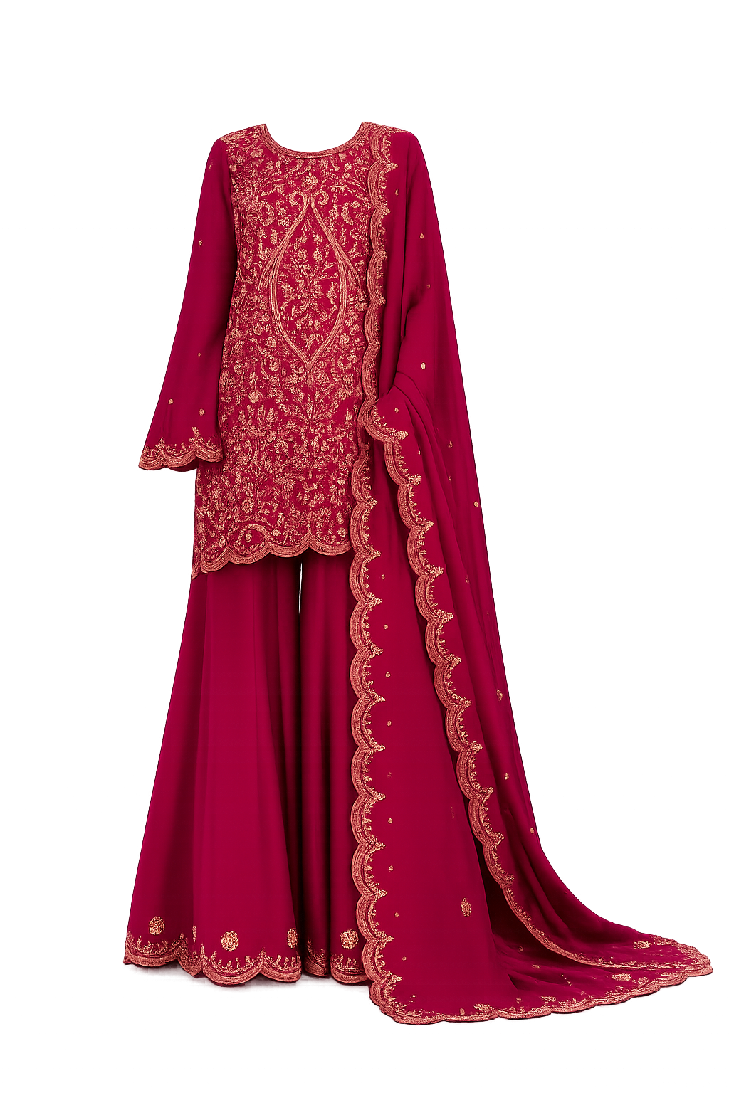 Royal Rani Pink Embroidered Palazzo Suit Set Featuring Zari & Sequin Detailing