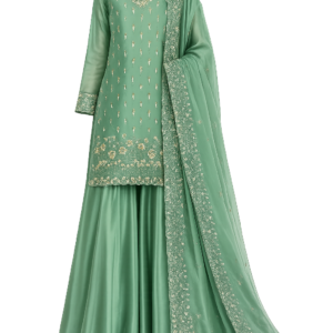 Regal Green Festive Set Featuring Intricate Embellishments
