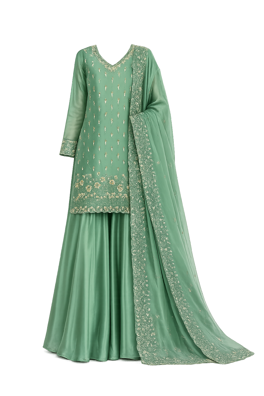Regal Green Festive Set Featuring Intricate Embellishments