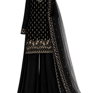 Regal Black Occasion Wear Ensemble Featuring Fine Embellishments