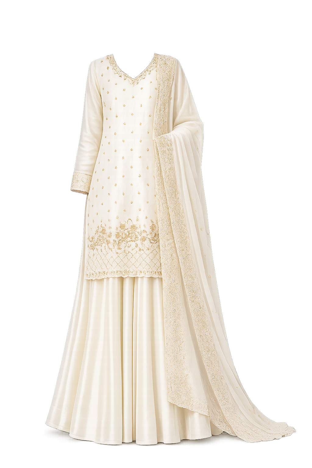 Royal Ivory Embroidered Palazzo Suit Set Featuring Bead & Sequin Detailing