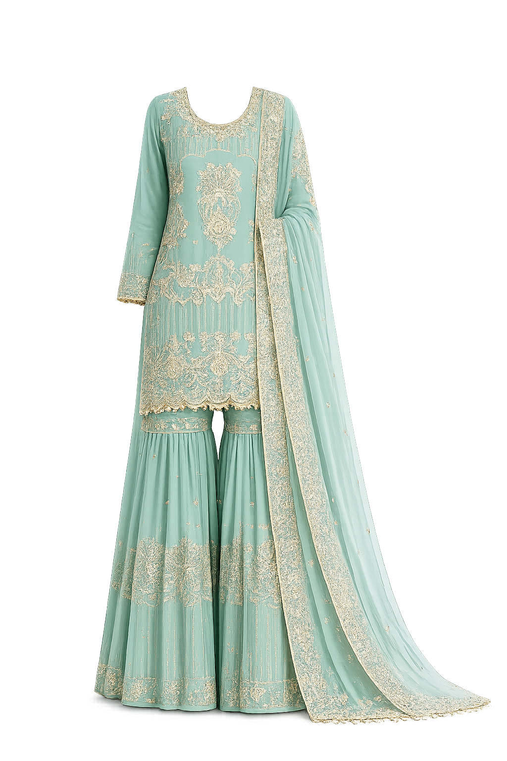 Timeless Sky Blue Occasion Wear Ensemble with Graceful Detailing