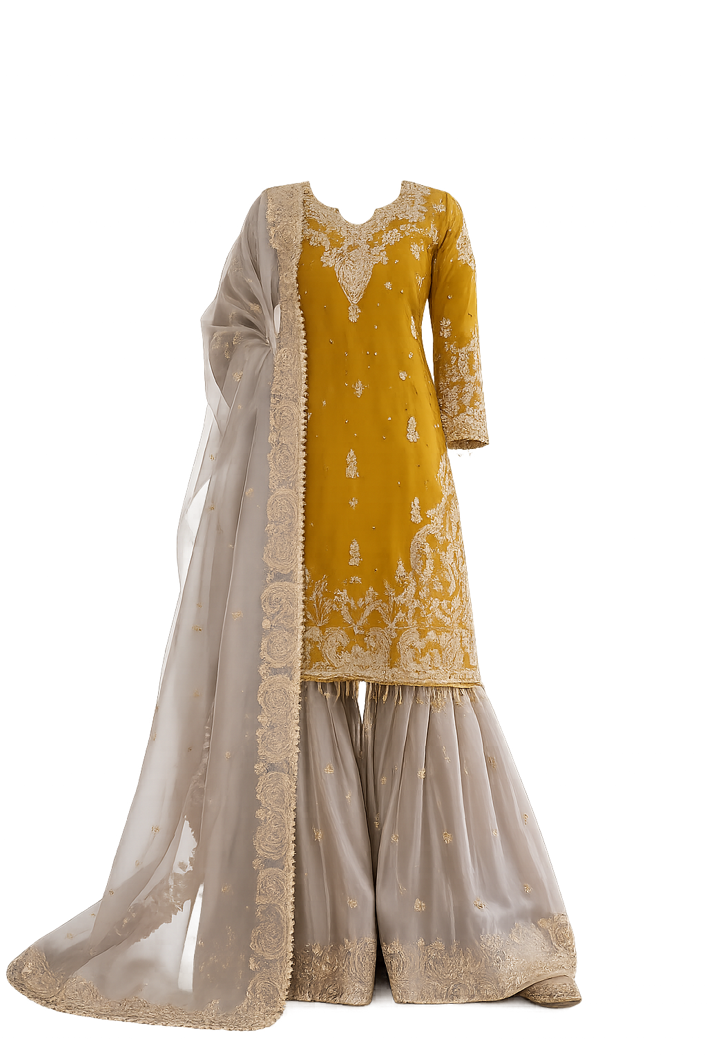 Designer Embroidered Sharara Suit Set with Dupatta