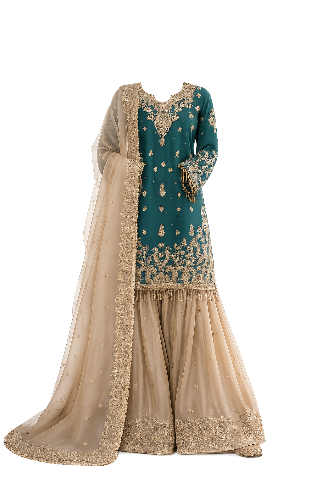 Designer Embroidered Sharara Suit with Dupatta Set