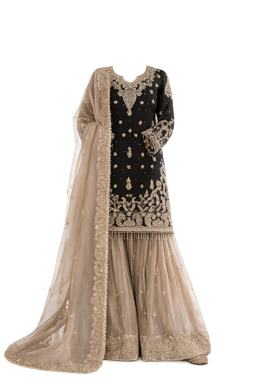 Designer Embroidered Sharara Suit Set with Dupatta