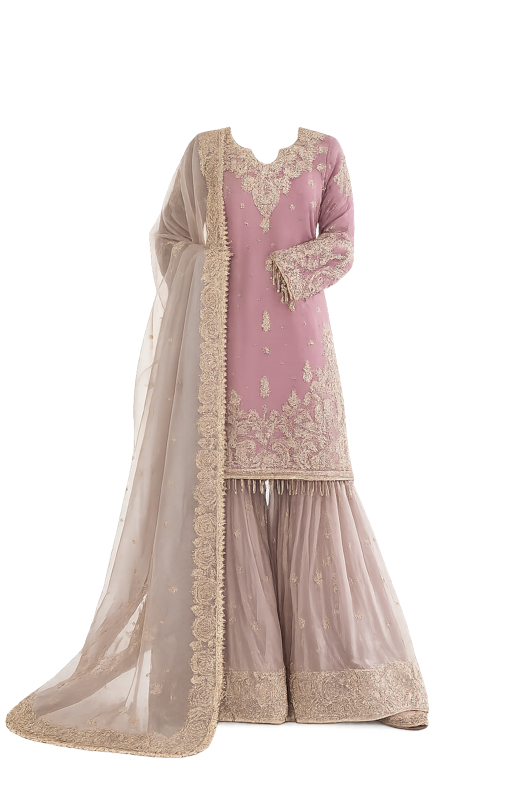 Regalia Designer Embroidered Sharara Suit Set with Dupatta