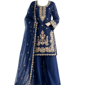 Majestic Sapphire Designer Suit Featuring Ornate Embroidery