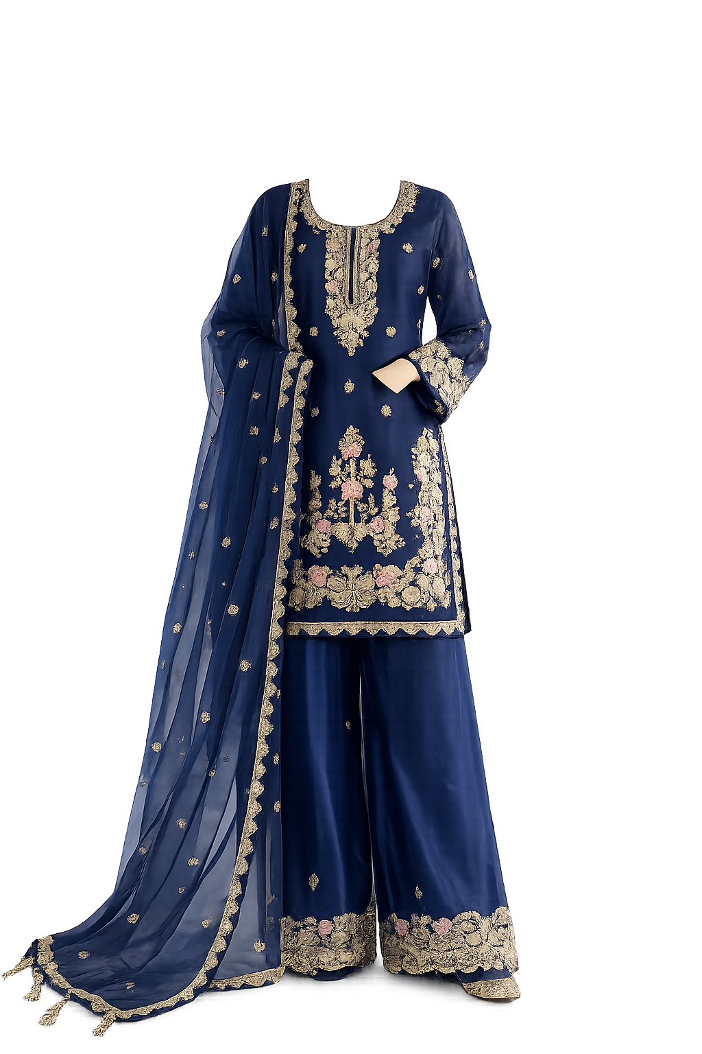 Majestic Sapphire Designer Suit Featuring Ornate Embroidery