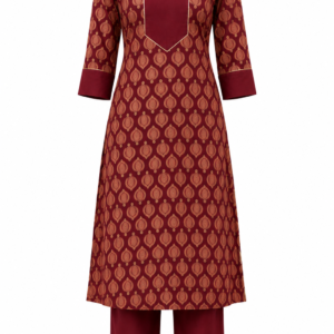 Classic Maroon Printed Cotton Kurta Set with Coordinated Pants