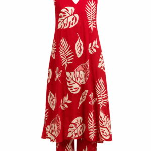 Crimson Red Printed Co-Ord Set Featuring Elegant V-Neck Design