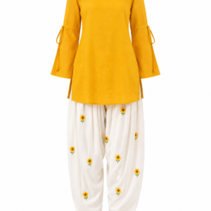 Sunshine Yellow Embroidered Kurti Set Featuring Elegant Threadwork Detailing