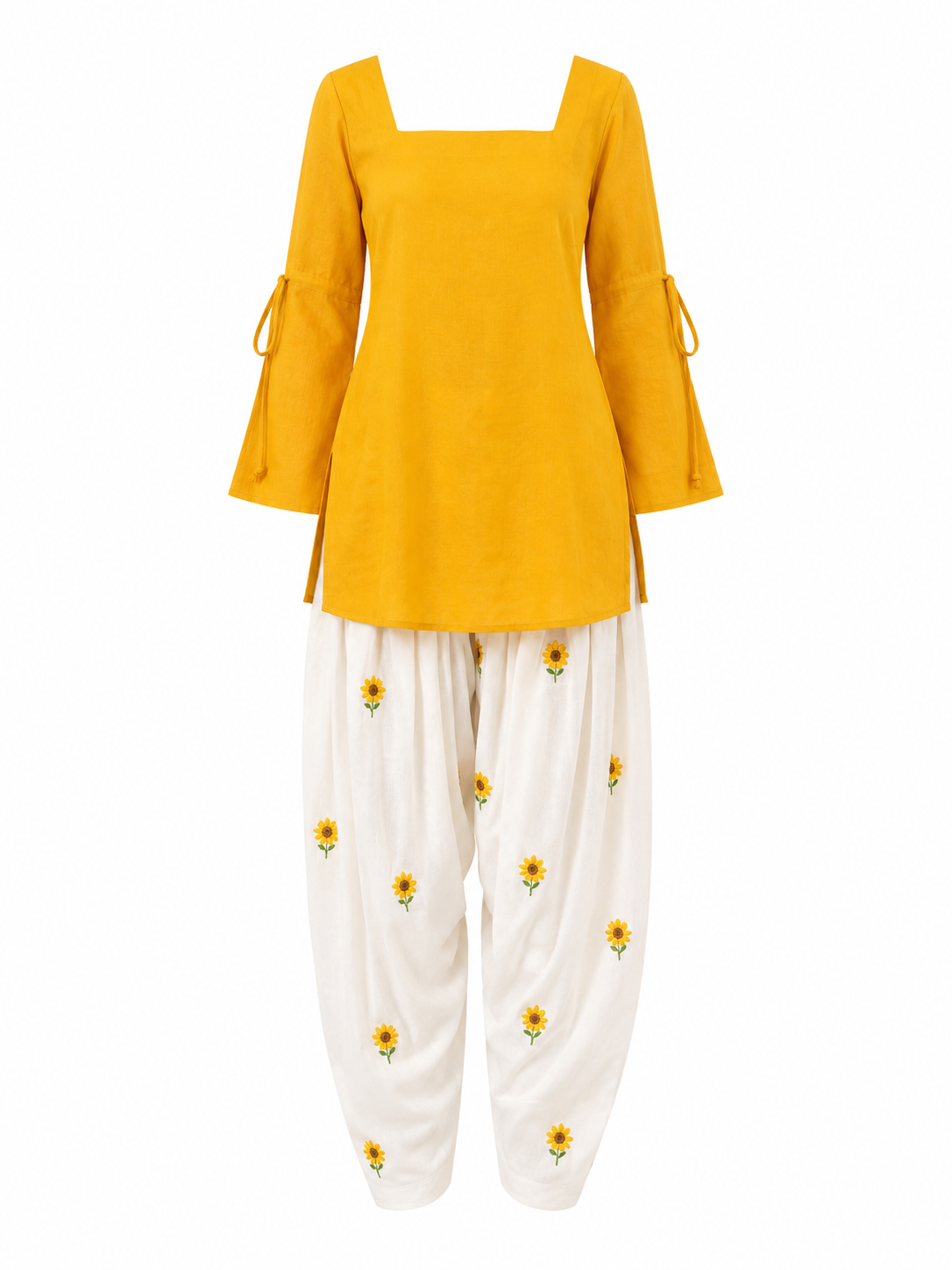 Sunshine Yellow Embroidered Kurti Set Featuring Elegant Threadwork Detailing