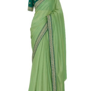 Sage Green Embroidered Designer Saree with Border Work