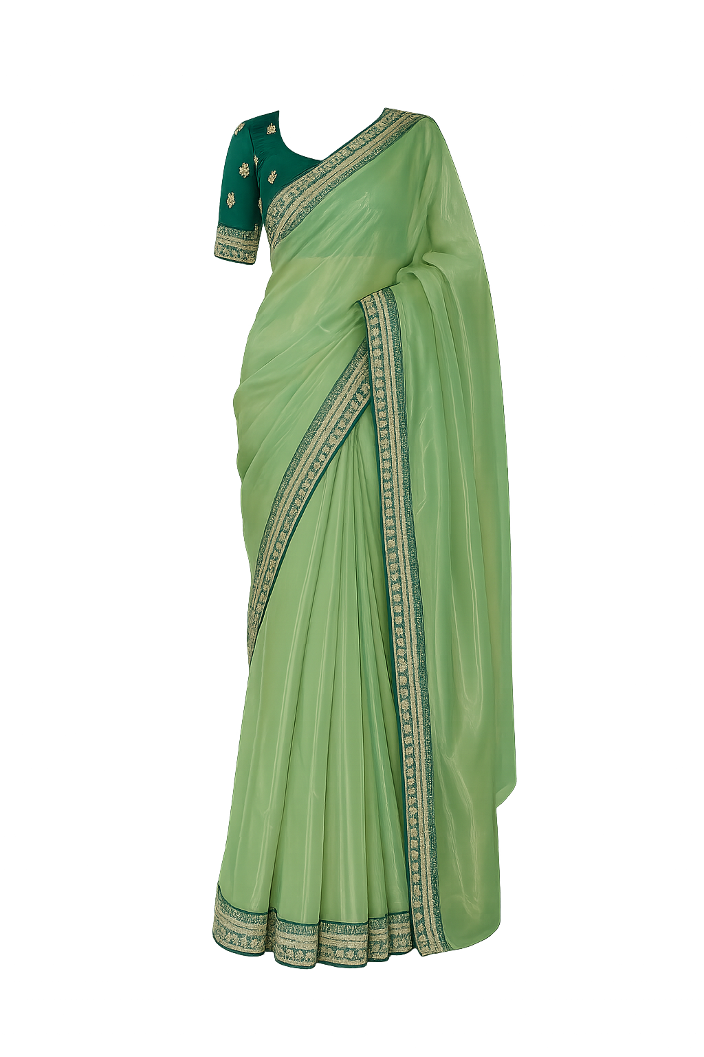 Sage Green Embroidered Designer Saree with Border Work