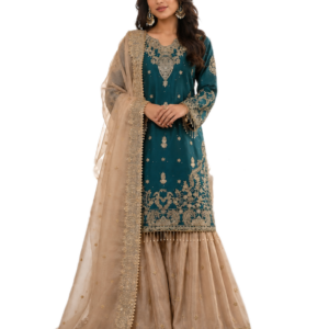 Designer Embroidered Sharara Suit with Dupatta Set