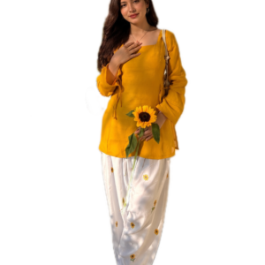 Sunshine Yellow Embroidered Kurti Set Featuring Elegant Threadwork Detailing