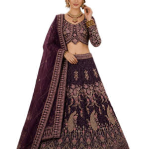 Imperial Wine Designer Lehenga Set with Dupatta Featuring Exquisite Floral Embroidery & Peacock Artwork