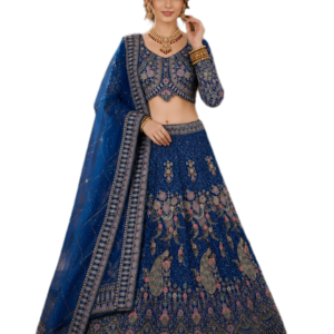 Blue Designer Lehenga Set with Dupatta Featuring Exquisite Floral Embroidery & Peacock Artwork