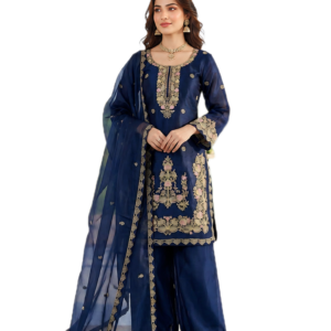 Majestic Sapphire Designer Suit Featuring Ornate Embroidery